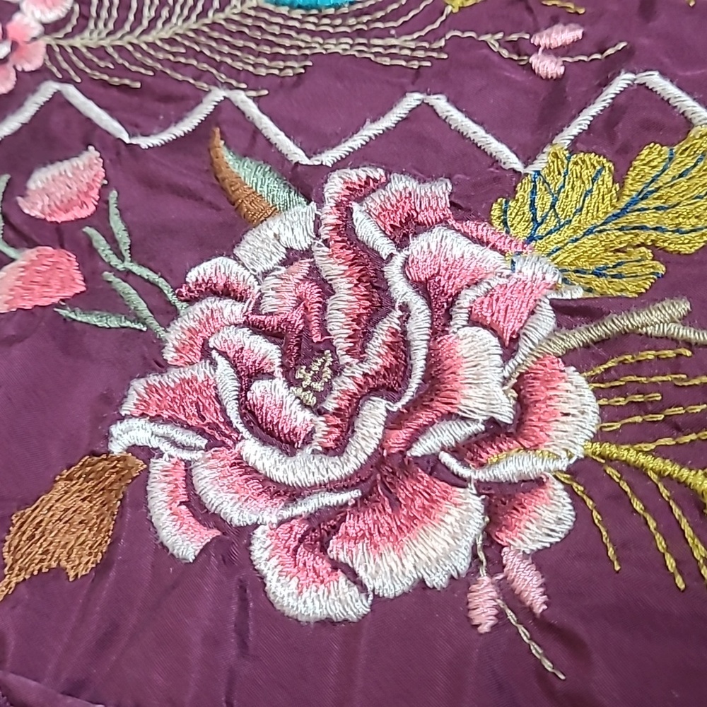 JOHNNY WAS WORKSHOP 100% SILK PEACOCK FLORAL EMBROIDERED TUNIC POPOVER BLOUSE XL - Picture 8 of 15